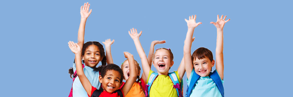 11134113 - group of emotional friends with their hands raised